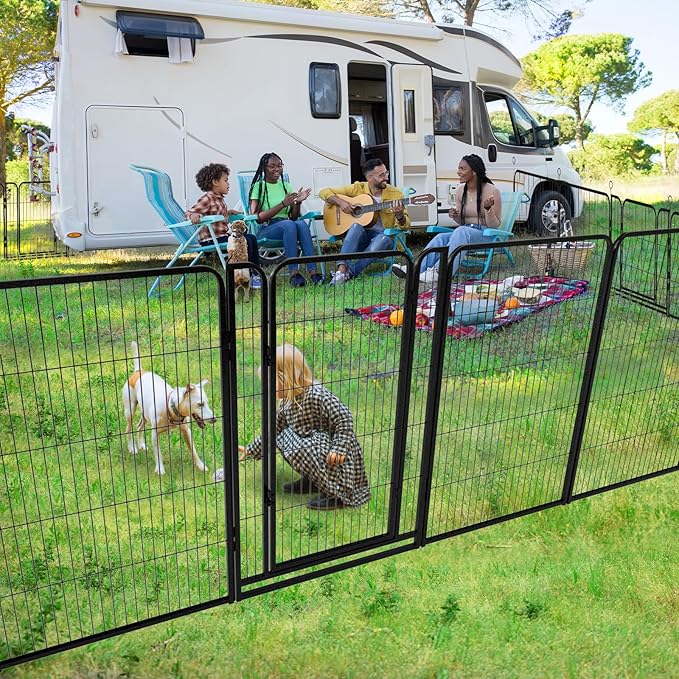 Dog Playpen Outdoor Extra Wide 24 Piece Panels Heavy Duty Dog Fence 47" Height Anti-Rust with Doors Portable for RV Camping Yard, Total 63FT, 316 Sq.ft, Snowy Black