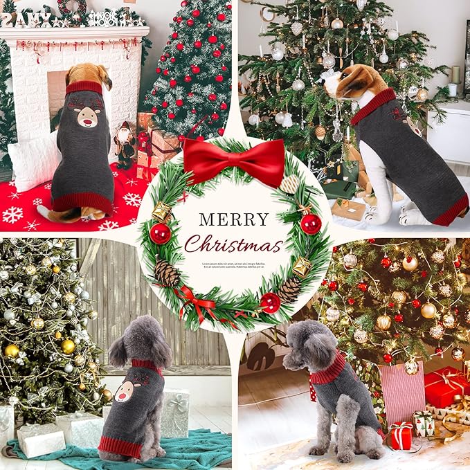 Dog Christmas Sweater Xmas Pet Clothes Cute Gray Reindeer Holiday Puppy Cat Costume New Year Gifts for Small Medium Large Dogs Jumpers (XL, Gray Reindeer)