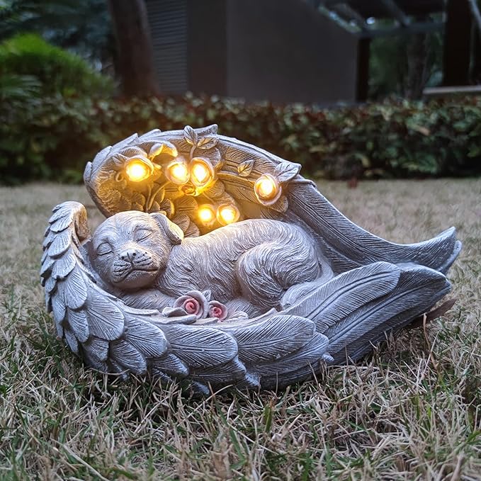 Solar Dog Garden Statues Outdoor Décor- Dog Figurines Solar LED Light Lawn Ornaments - Yard Decorations for Patio, Balcony, Backyard -Unique Birthday House Warming Gifts for Mom
