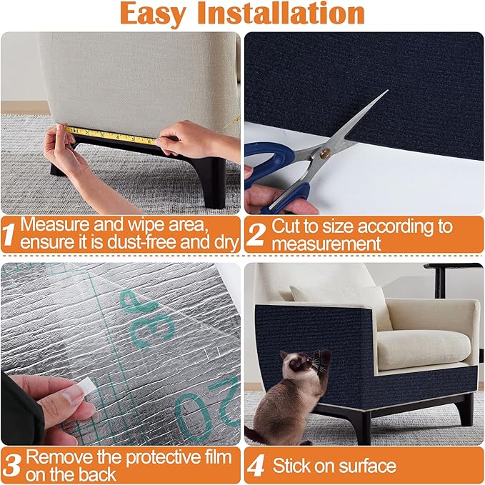 Cat Scratch Furniture Protector - 78.7" x 13.8" Trimmable Self-Adhesive Cats Claws Scratch Pads, DIY Cat Climbing Couch Protector for Scratch Post Cat Tree Replacement Indoor (Dark Blue)