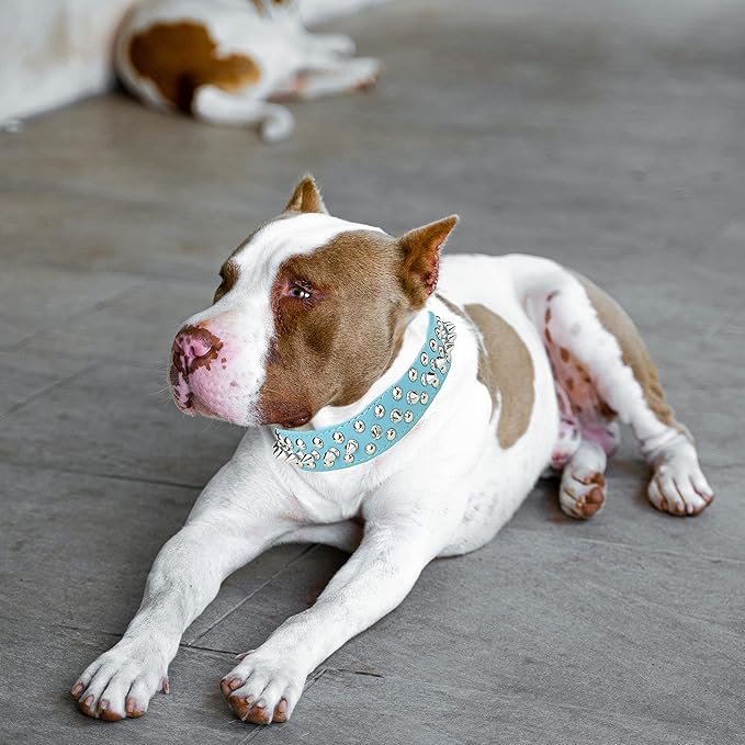 TEEMERRYCA Adjustable Microfiber Leather Spiked Studded Dog Collars with a Squeak Ball Gift for Small Medium Large Pets Like Cats/Pit Bull/Bulldog/Pugs/Husky, Blue, L(15"-18.5")