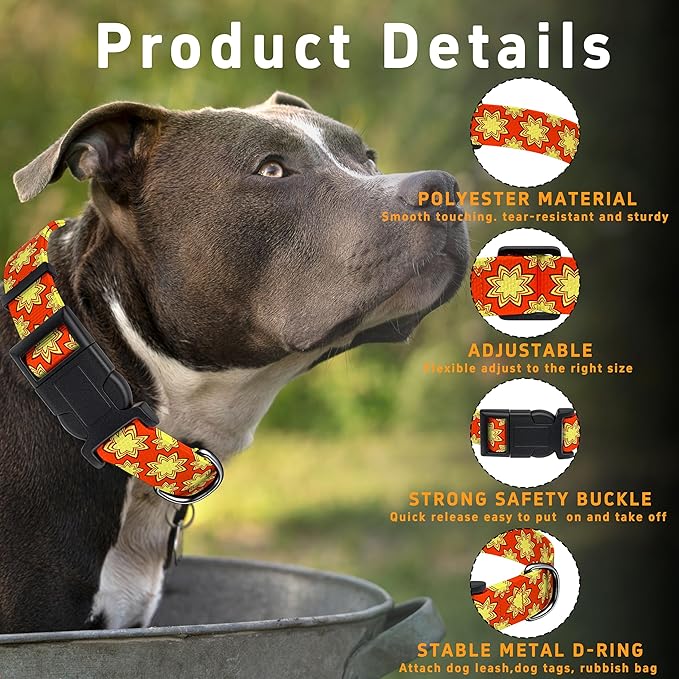 Dog Collar, Classical Indian Spirit Boys Girls Puppy Collar for Small Medium Large Dogs, Adjustable Soft Indian Pet Collar with Safety Buckle for Male Females(Yellow,L)