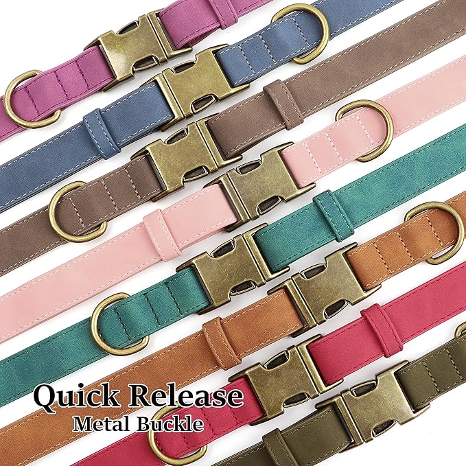 Didog Soft PU Leather Dog Collar, Stylish Quick Released Dog Collars for Medium Dogs, Easy Clean Adjustable Pet Collar for Daily Walking, Pink, M Fit 13-21" Neck