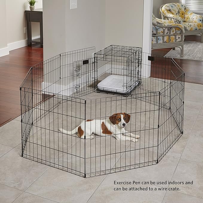 MidWest Homes for Pets Folding Metal Dog Exercise Pen, Indoor/Outdoor Playpen with No Door, Provides 16 Sq Feet of Play Space, 42-Inches Tall, Black E-Coated
