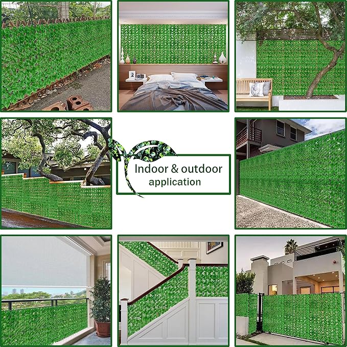 Artificial Ivy Fence Privacy Screen,60 x 120 Inch UV-Anti Artificial Fake Ivy Hedge,Light Green Artificial Hedge Backyard Decor for Indoor, Outdoor,Garden,Fence,Balcony and Many Other Scenarios