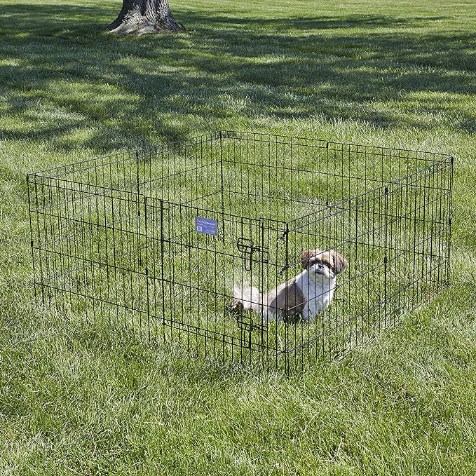 MidWest Homes for Pets Folding Metal Puppy / Dog Exercise Pen, Indoor/Outdoor Playpen with Secure Door, Provides 16 Sq Feet of Play Space, 24-Inches Tall, Black E-Coated