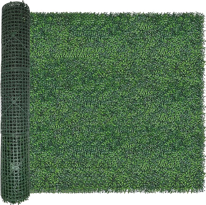 Artificial Boxwood Roll,48x120 in (40 sqft) UV-Anti Faux Ivy Boxwood Hedge Leaf Grass Wall for Patio Balcony Privacy, Garden, Backyard Greenery Wall Backdrop and Fence Decor